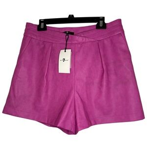 7 For All Mankind Faux Leather Pleated Shorts Large High Rise Pink Barbie